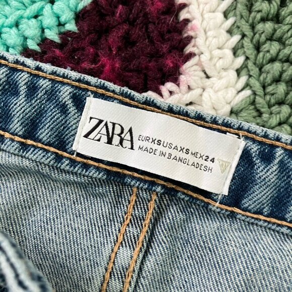 Zara Denim Maxi Skirt Womens XS Long Modest Jean Y2K Side Slits - Picture 5 of 8